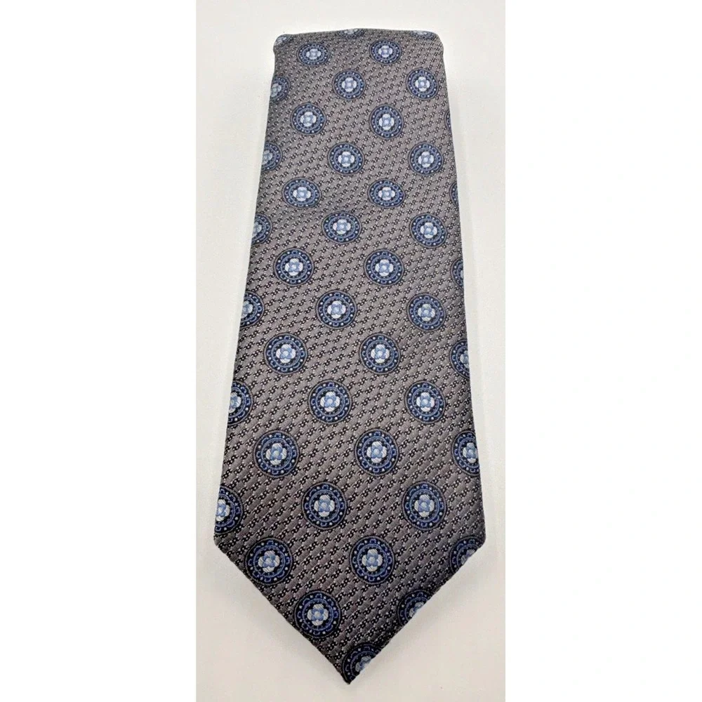Nordstrom Men's Shop Silk Tie Gray Blue Black Geometric Medallion Woven Necktie